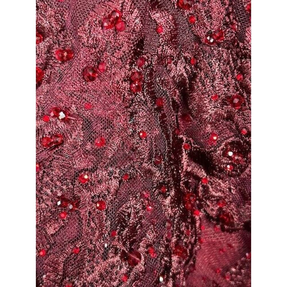 NWT Mac Duggal Embellished Illusion Gown Dress Long Sleeve Maroon Plus Size 18 - Picture 8 of 13